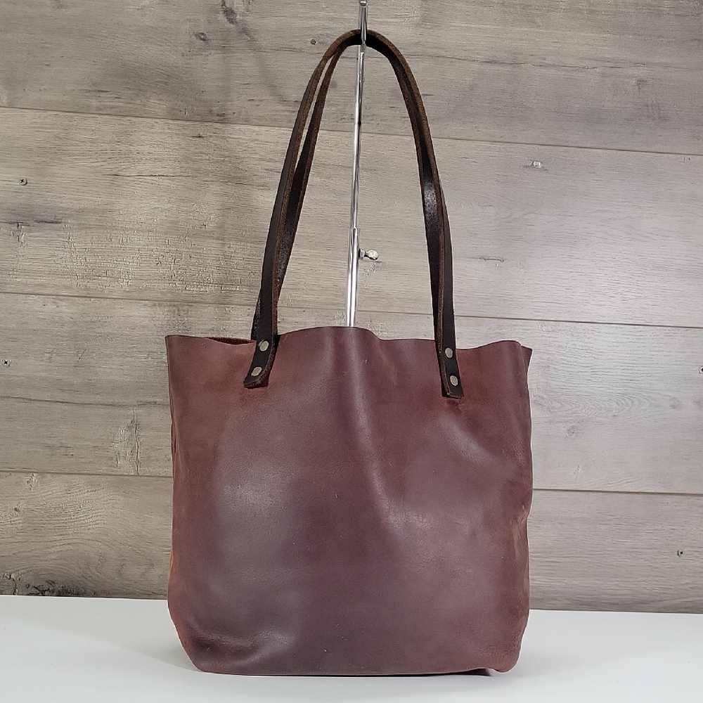 Portland Leather Goods Thick Leather Tote Bag in Burgundy